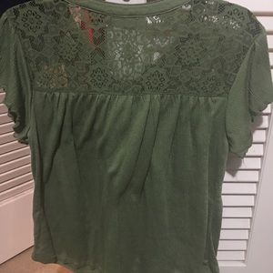Green top with lace shoulders